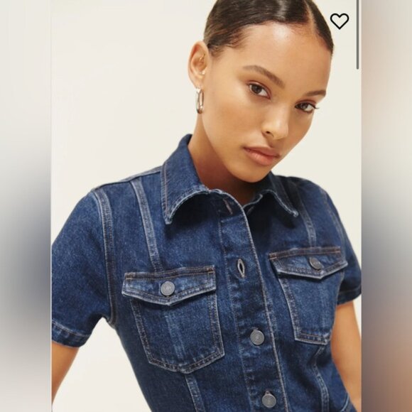 NWT Reformation Kent Denim Mini Dress in Rockaway Blue Size 6 - Picture 7 of 10